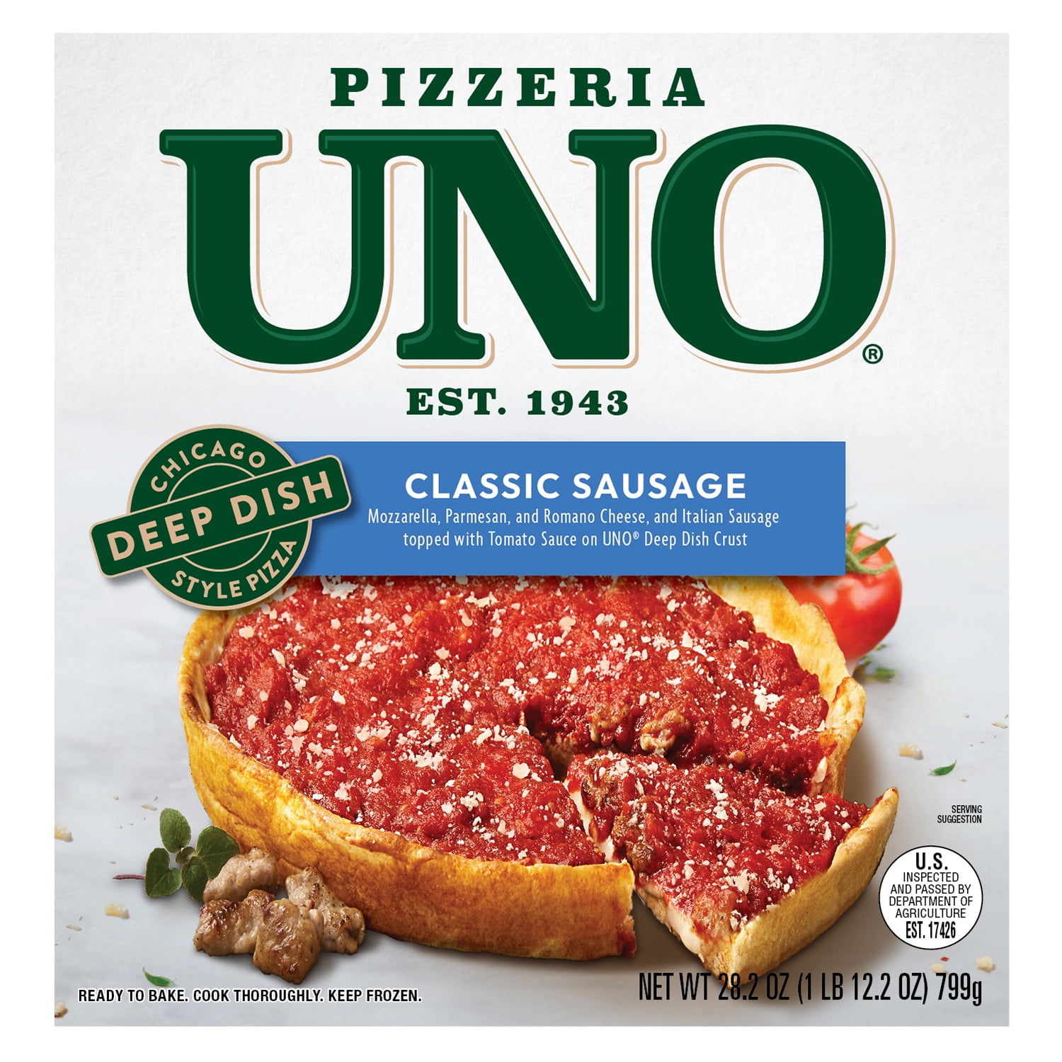 Pizzeria Uno 9 Inch Chicago Style Deep Dish Classic Sausage Pizza, Tomato Sauce, Frozen