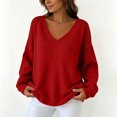 thumbnail image 6 of Tqcoqu Women's V‑Neck Knit Sweater, Solid Color Drop Shoulder Long Sleeve Loose Pullover Top, Fall 2026 Going Out Casual Blouse, 6 of 10