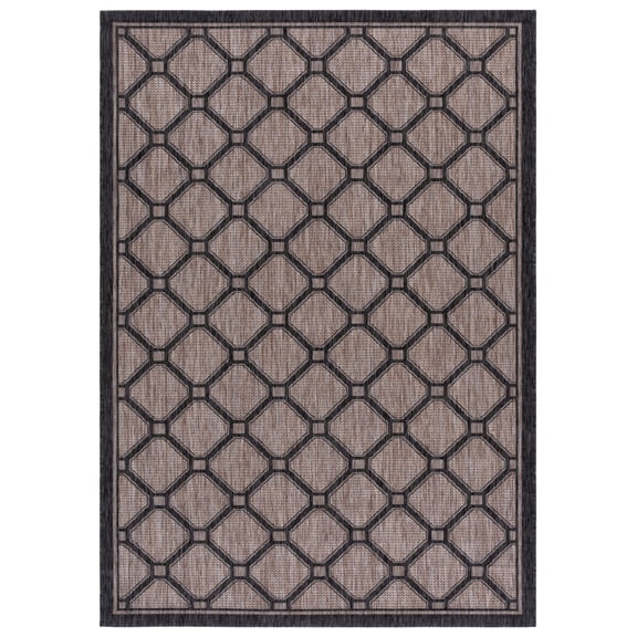 SAFAVIEH Courtyard Fisher Geometric Quatrefoil Indoor/Outdoor Area Rug, 5'3" x 7'7", Natural/Black