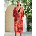 thumbnail image 4 of EDOLYNSA Women's Plus Size Smock Striped Printed Kimono Cardigan Casual Vacation Wear with Self Tie Loungewear, 4 of 9