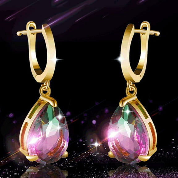 opvise Women Fashion Pear Water Drop Shape Rhinestone Hoop Dangle Earrings Gift Jewelry Green Red