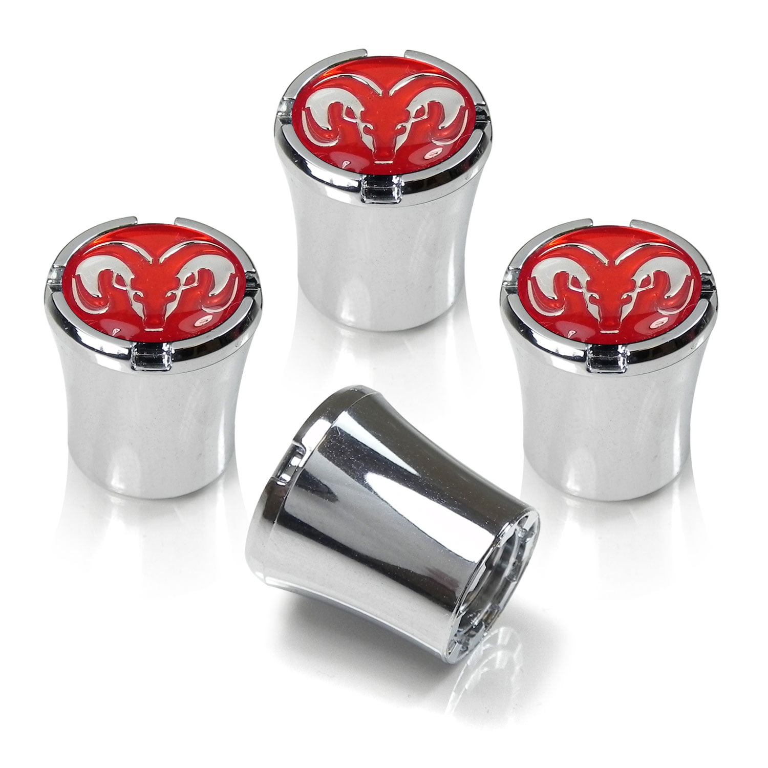 Dodge RAM Red Logo Chrome Tire Stem Valve Caps