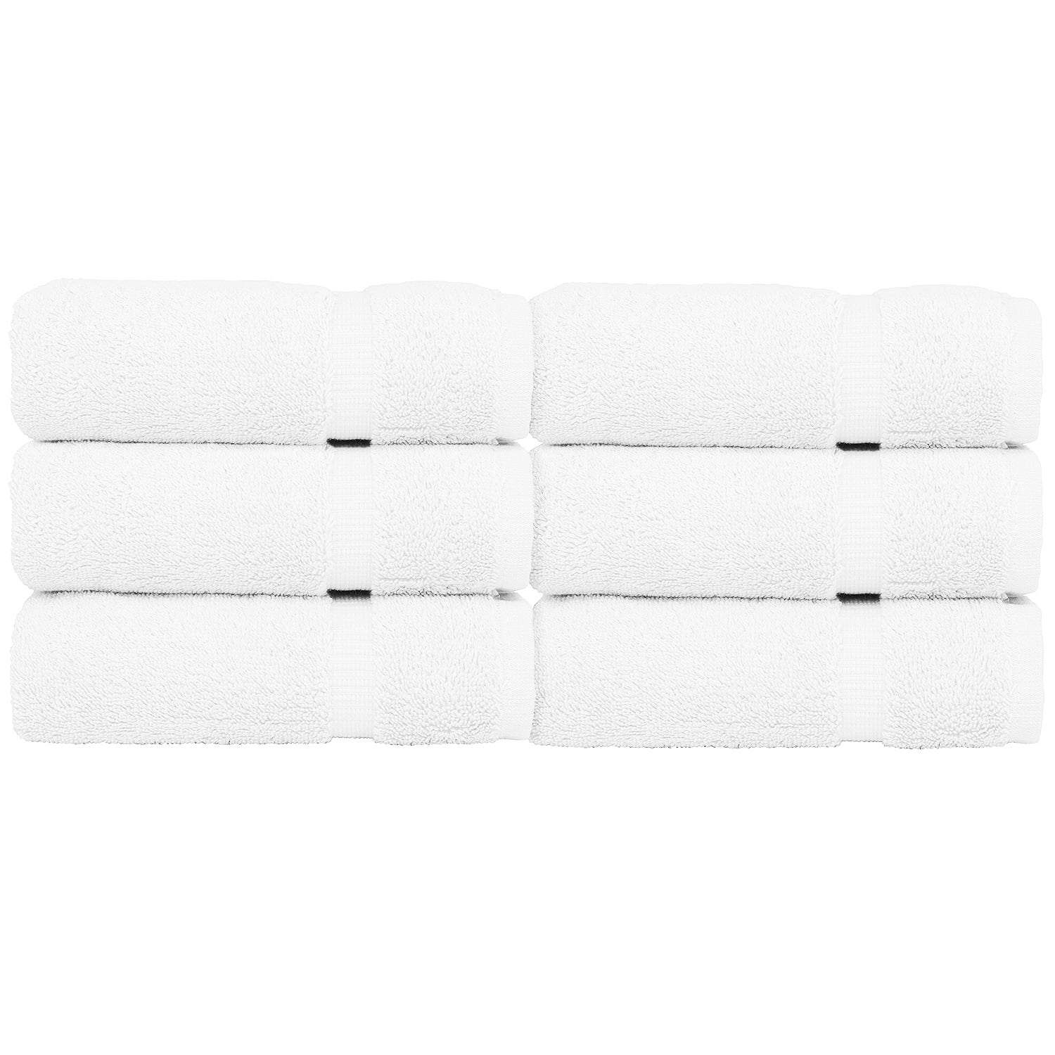 Luxury Hotel & Spa Towel 100% Genuine Turkish Cotton Hand Towels - White - Dobby Border - Set of 6