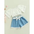 thumbnail image 3 of hirigin 2 Pcs Infant Casual Outfits, Girls Short Sleeve Round Neck Lace T-shirt + Contrast Color Shorts, 3 of 9