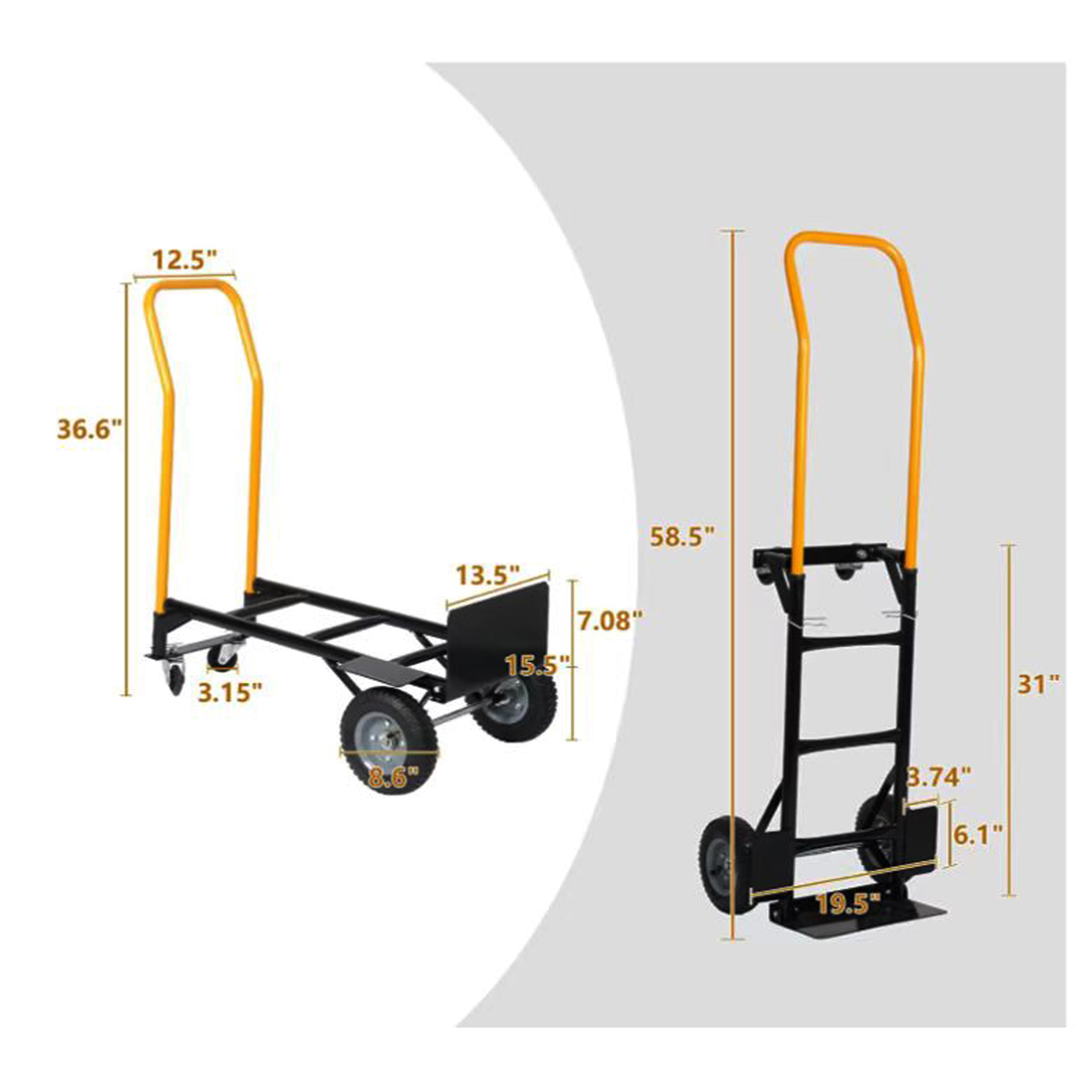 Llinc Store Hand Truck Dual Purpose 330lb. Capacity 2-in-1 Convertible Hand Truck Platform Cart for Moving/Warehouse/Garden/Grocery
