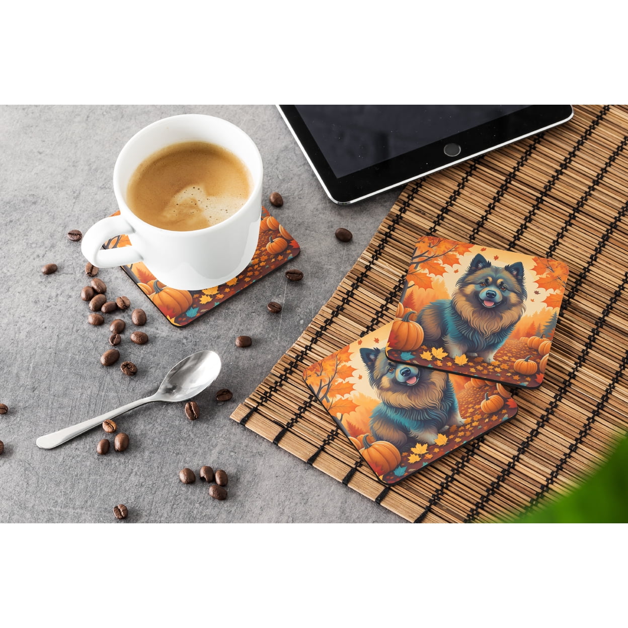 Keeshond Fall Foam Coaster Set of 4 3.5 in x 3.5 in