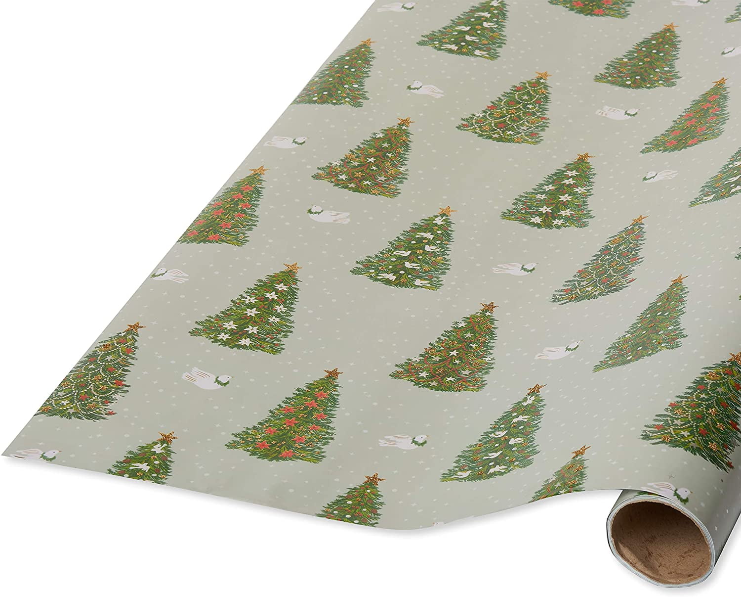Papyrus Christmas Wrapping Paper, Pine Trees and Doves, 30 in. x 8 ft ...