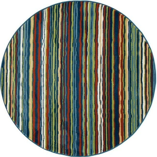 Art Carpet 841864117004 5 ft. Seaport Collection Wavy Stripe Woven Round Area Rug, Multi Color