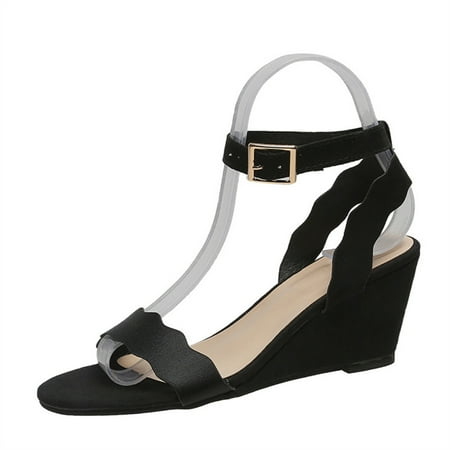 

Women s Summer Slope Platform Sandals Ankle Strap Open Toes Slide Shoes Woman Foot Wear for Daily Casual Size 35-43 Solid Color High Heel Heightening Ultra-Thick Sole 38 Black