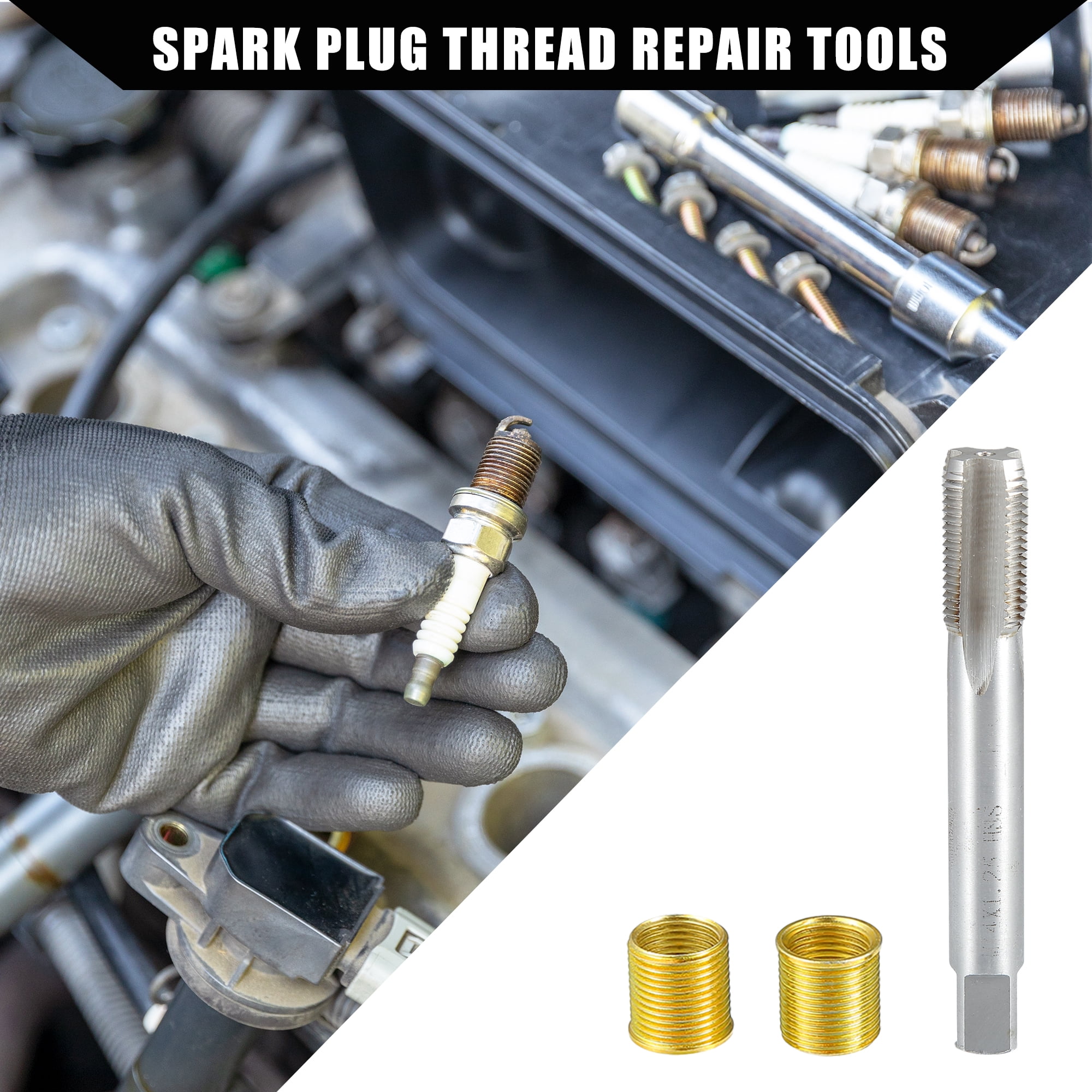 Unique Bargains Universal Spark Plug Thread Repair Tools M12x1.25 Inserts M14x1.25 Tap Set