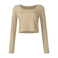 thumbnail image 6 of LISTHA Crop Tops for Women Long Sleeve Y2k Workout Crew Neck Shirt Going Out Slim Fit Tight Tees Long Sleeve_Khaki XL, 6 of 8