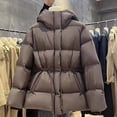 thumbnail image 4 of JGGSPWM Quilted Puffer Jackets for Women Stand Collar Warm Winter Coats Thicken Padded Down Outerwear with Adjustable Waist Brown XS, 4 of 6