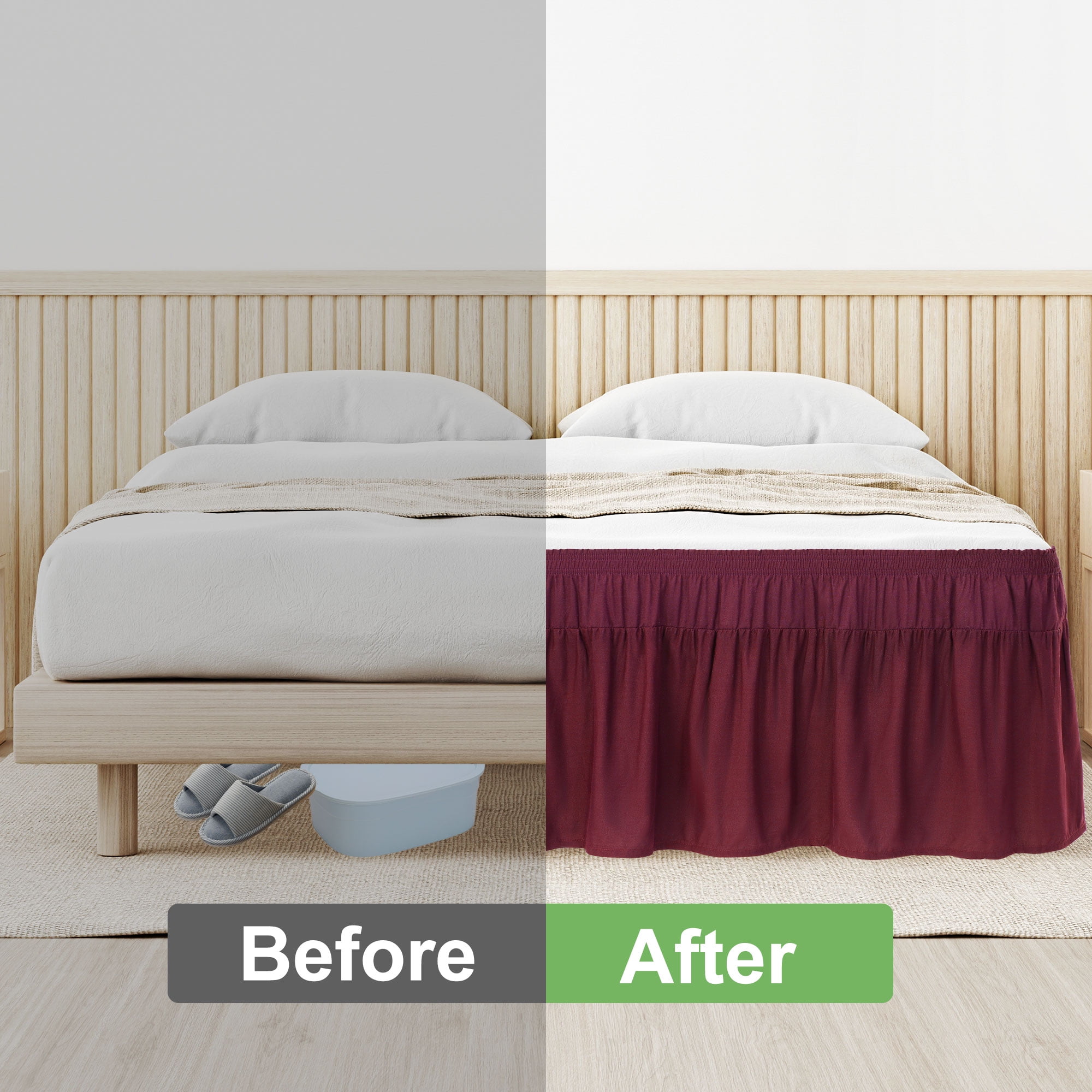 PiccoCasa 1Pcs Polyester Brushed Bed Skirt Elastic Dust Ruffles 16 Inch Drop Queen Burgundy