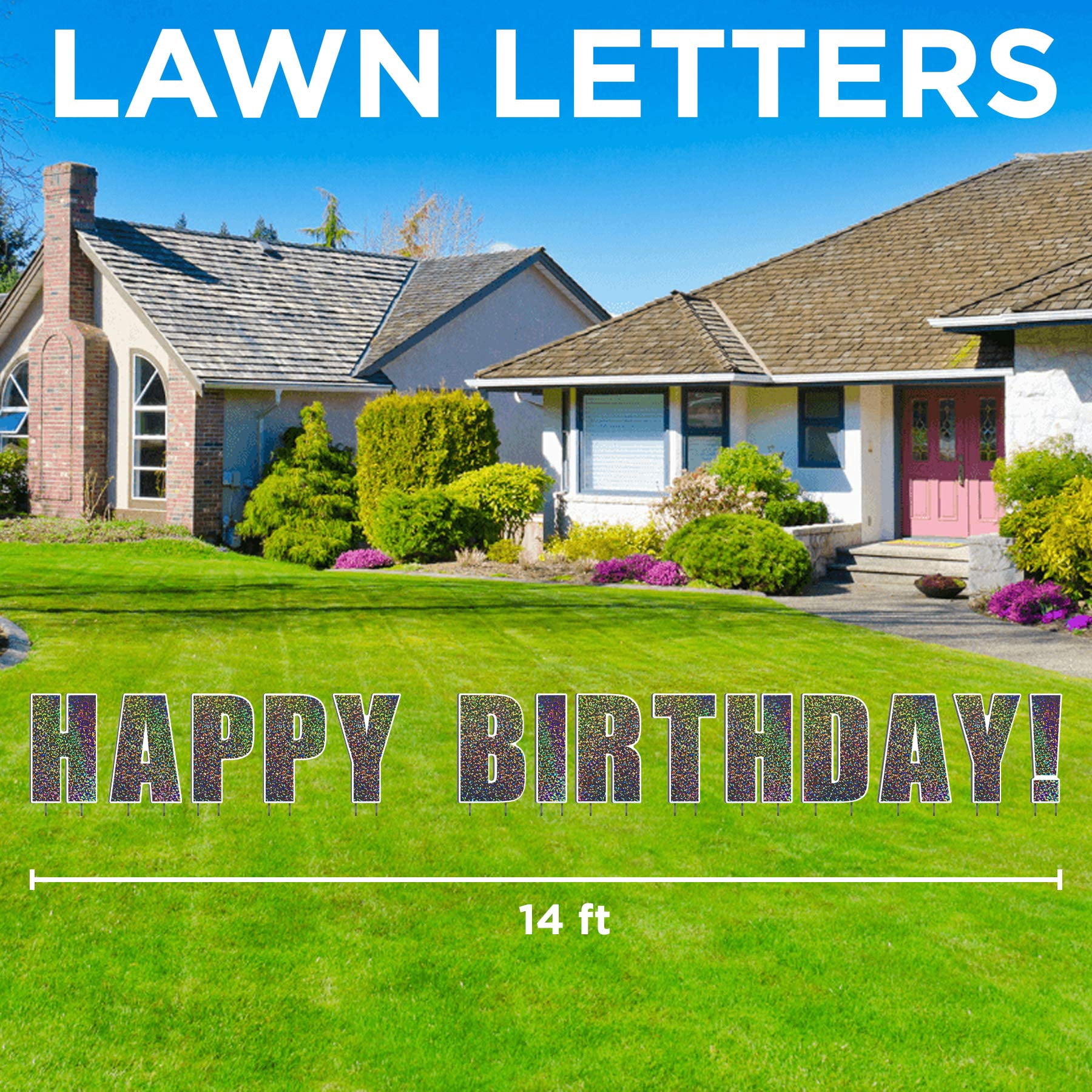 Happy Birthday Holographic Sparkle Print Large Lawn Letters with Stakes - Birthday Decorations â€ Yard Signs with Stakes Spell HAPPY BIRTHDAY!
