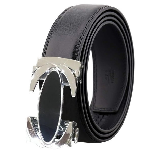 Amedeo Exclusive Ceinture en Cuir Noir et Argent pour Hommes