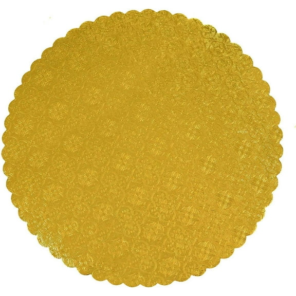 O'Creme Gold-Top Scalloped Round Cake and Pastry Board 3/32 Inch Thick, 10 Inch Diameter - Pack of 25