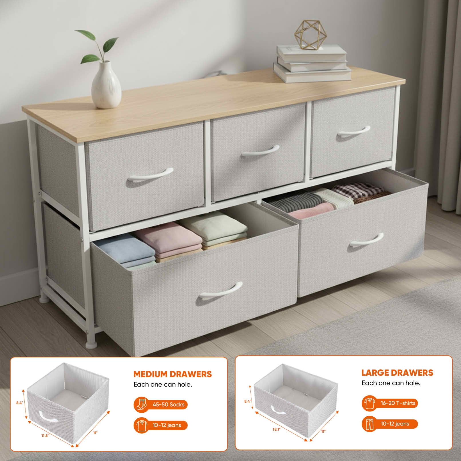MAYEERTY Cabinet Night Stand with Wooden Top Dresser for Closet