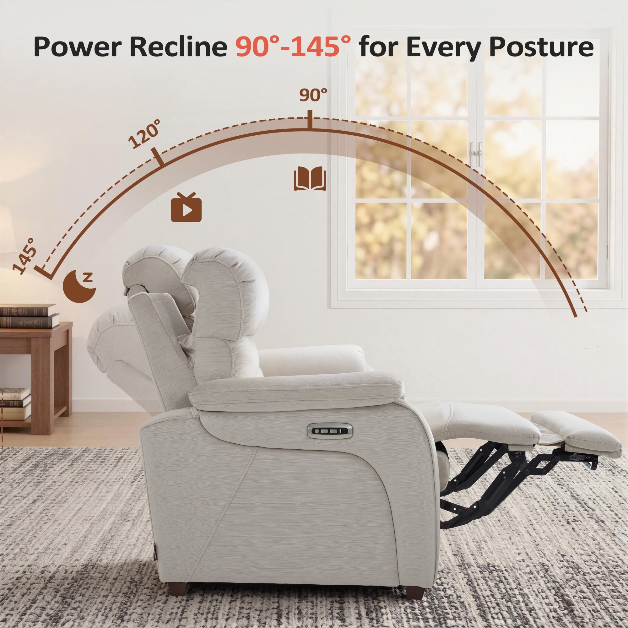 MCombo Zero Wall Hugger Power Recliner Chair for Small Space RV Living Room, Fabric (Beige)