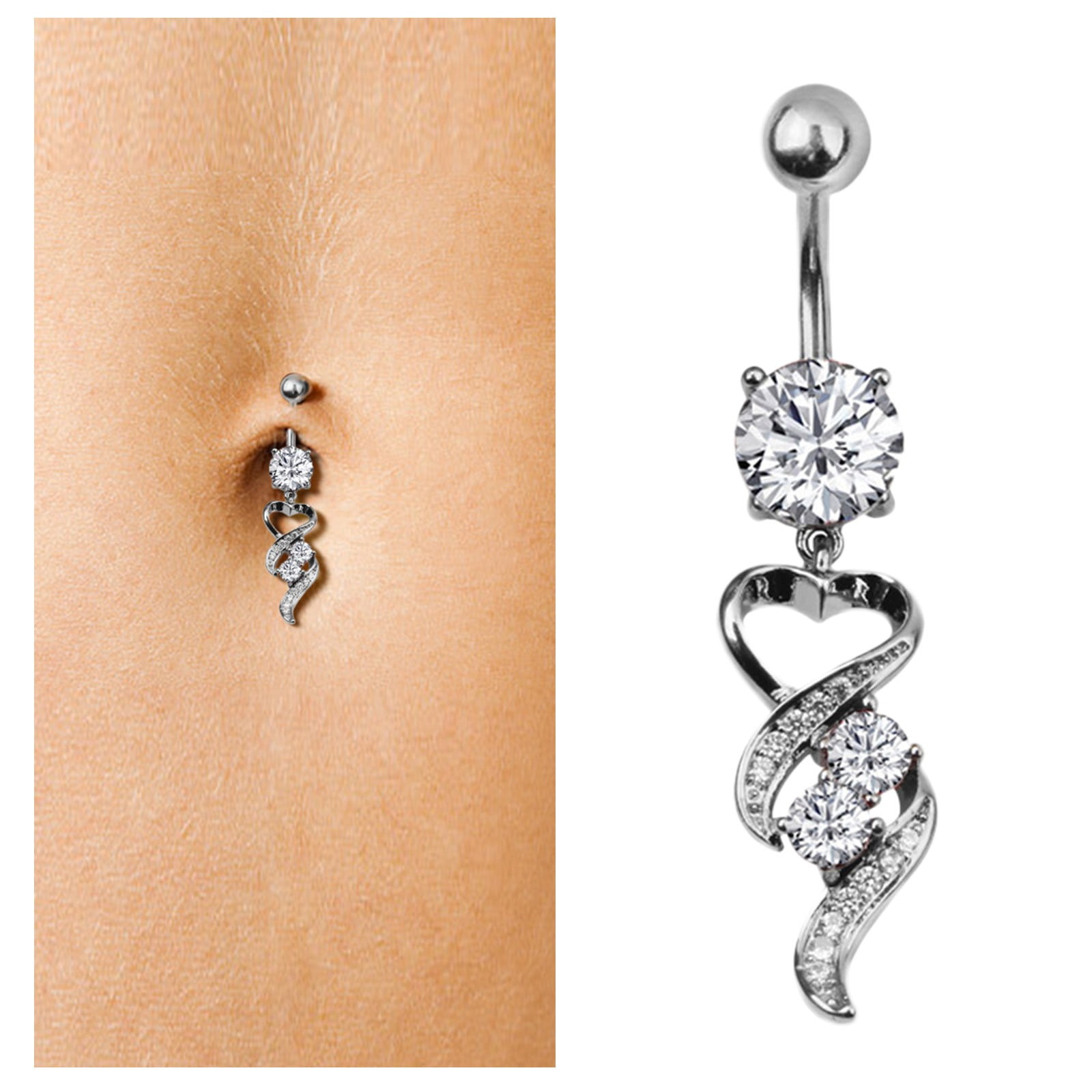 XIAQUJ Stainless Steel Rhinestone Navel Belly Button Rings Geometric Shape Navel Rings Zircon