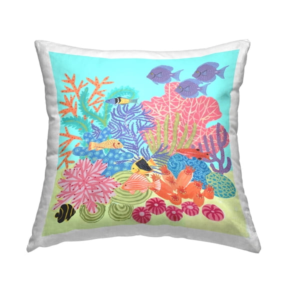 Stupell Industries Underwater Sea Life Reef Square Decorative Printed Throw Pillow, 18 x 18