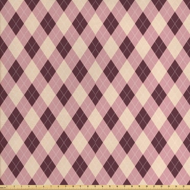 Brown Plaid Fabric by the Yard, Diamond Shaped Plaid Design with Dotted Streaks Abstract, Decorative Upholstery Fabric for Chairs & Home Accents, 5 Yards, Pale Rose Eggplant by Ambesonne