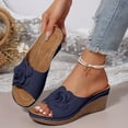 thumbnail image 2 of Rokment Women's Floral Platform Wedge Dress Slip on Sandals Boho Summer 3D Flower Leather Open Toe Comfortable Orthopedic Arch Support High Heels Walking Slides Slippers Blue Size 6, 2 of 5
