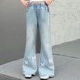 thumbnail image 5 of TIREOW Girls Butterfly Denim Bell Bottom Pants Casual Flared Jeans Pants Fashionable Elastic Waist Flared Trousers(Blue,11-12 Years), 5 of 8