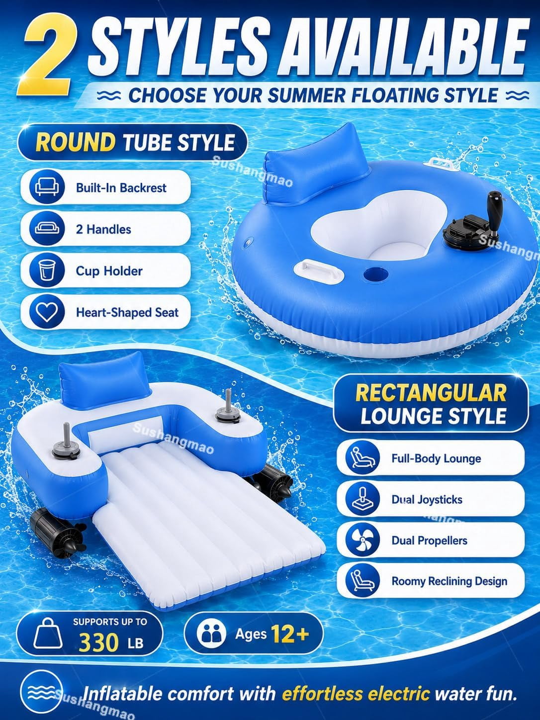 Lazy Floatie Motorized, 2026 Upgraded Motorized Inflatable Pool Float, with 360° Joystick Control, Single/Dual Motor Options, Water Lounger with Backrest Cup Holder for Beach Summer Party B