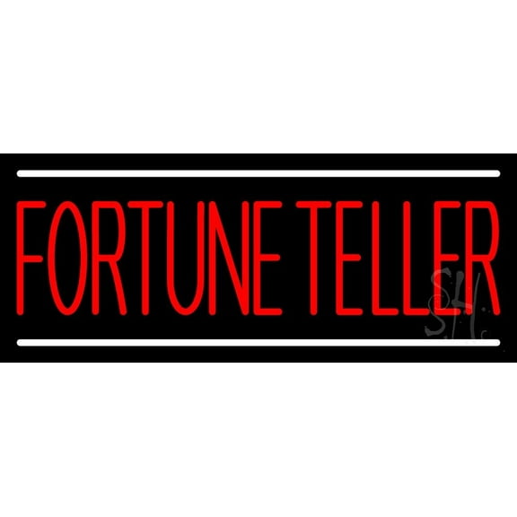 Red Fortune Teller White Line LED Neon Sign 13" Tall x 32" Wide - inches Black Square Cut Acrylic Backing, with Dimmer - Bright and Premium built indoor LED Neon Sign for Storefront.