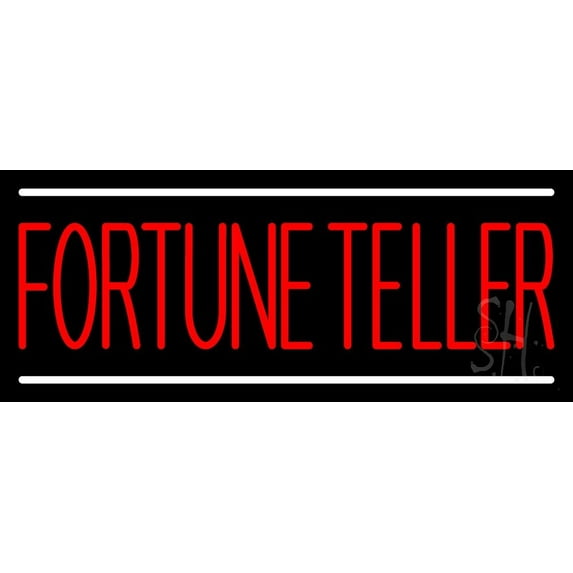 Red Fortune Teller White Line LED Neon Sign 10" Tall x 24" Wide - inches Black Square Cut Acrylic Backing, with Dimmer - Bright and Premium built indoor LED Neon Sign for Storefront.