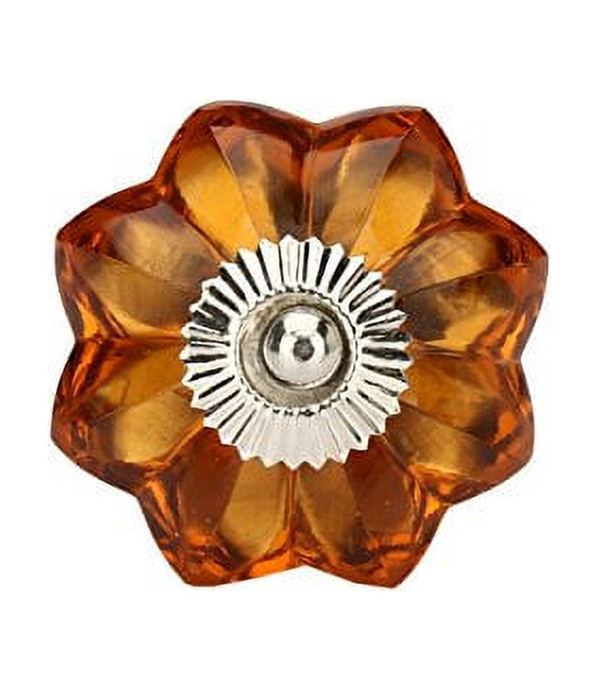 Perilla Home Set of 6 Melon Crystal Cabinet Knobs for Drawers Decorative Vintage Glass Knobs for Home Kitchen Cupboard Glass Door Dresser Wardrobe and Drawer Pulls (Orange)