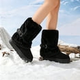 thumbnail image 3 of Rokment Womens Mid Calf Platform Snow Boots Fashion Winter Warm Suede Fleece Patchwork Foldover Chunky Flatform Dress Booties Cold Weather, 3 of 7