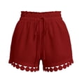 thumbnail image 7 of Hurxie Womens Shorts Summer Casual Loose Elastic Waist Drawstring Lace Boho Beach Cover Up Shorts Wine,S, 7 of 7