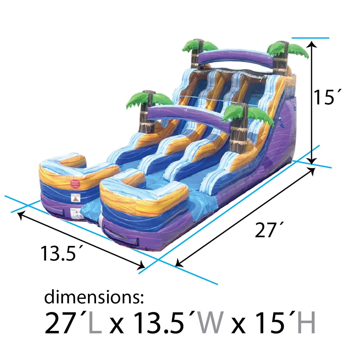 TentandTable Commercial Inflatable Water Slide, Purple Tropical Marble Dual Lane with Blower, 15 ft