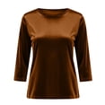 thumbnail image 4 of Women's 3/4 Sleeve Velvet Shirt - Round Neck Elegant Holiday Blouse, 4 of 8