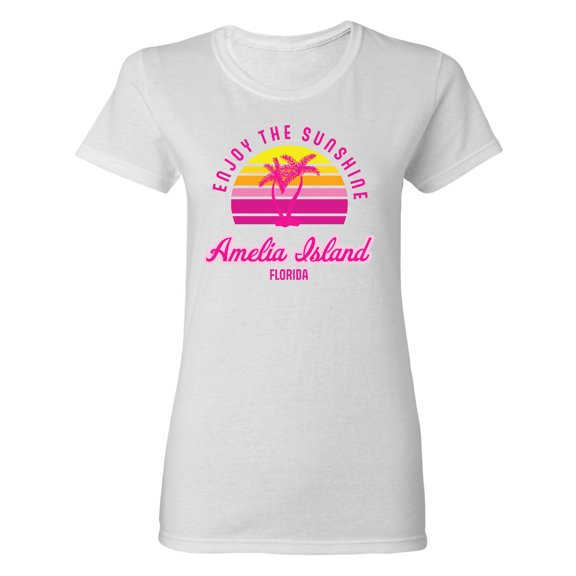 Inktastic Summer Enjoy the Sunshine Amelia Island Florida in Pink Women's T-Shirt