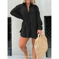 thumbnail image 6 of Biekopu Women’s Casual 2 Piece Outfits Long Sleeve Side Split Button Shirt + Shorts Set Loungewear, 6 of 6