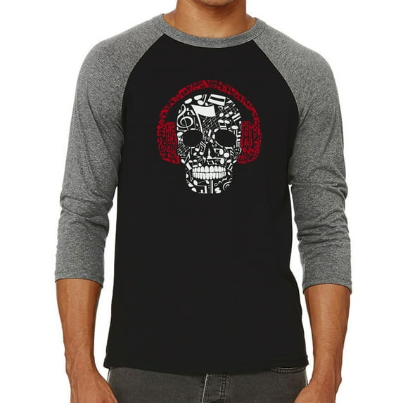 Men's Raglan Baseball Word Art T-shirt - Music Notes Skull
