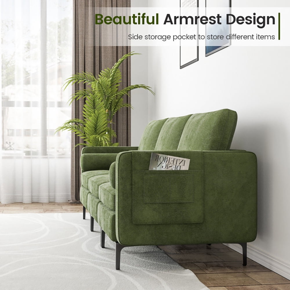 Finihen Sectional Sofa Couch, Sofa Bed, 3-Seat Sofa Sectional with Side Storage Pocket and Metal Leg, for Living Room, Army Green Finihen Sectional Sofa Couch, Sofa Bed, 3-Seat Sofa Sectional with Side Storage Pocket and Metal Leg, for Living Room, Army Green