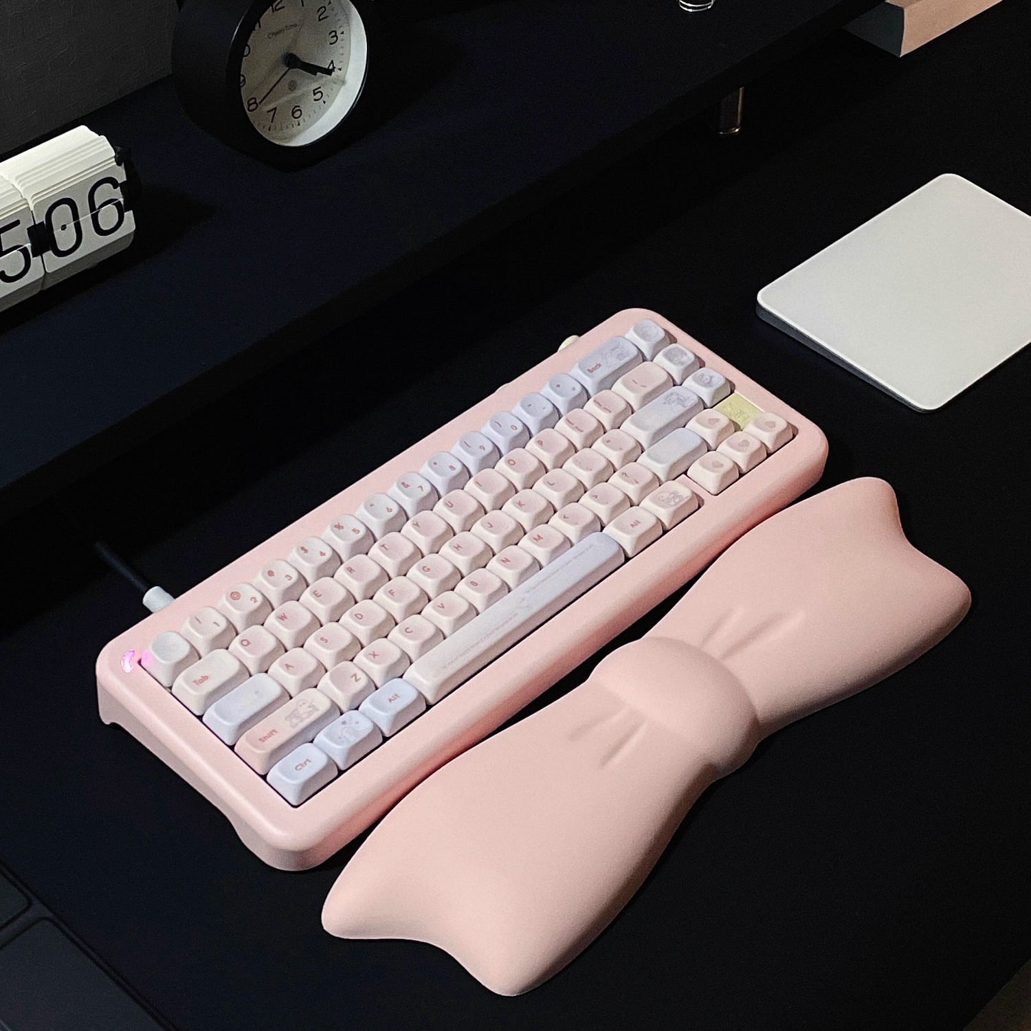 Bow Design Keyboard Wrist Rest, Ergonomic Memory Foam Palm Support Pad with Mouse Pad, Cute Desk Accessory Gift for Women Girls