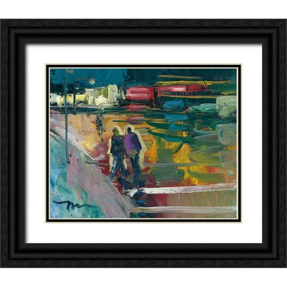 Trujillo, Jose 31x26 Black Ornate Wood Framed with Double Matting Museum Art Print Titled - Night Stroll
