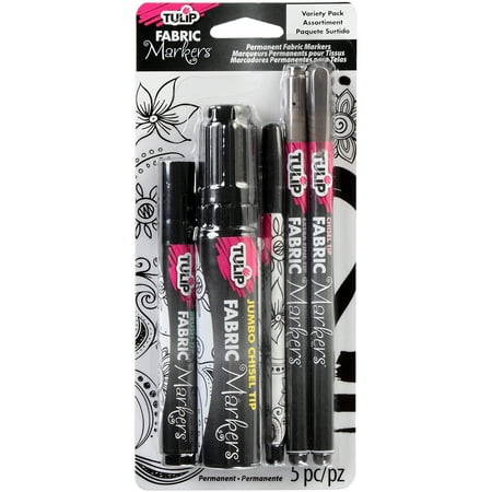 UPC: 0017754337023 | Tulip Fabric Markers Variety Pack 5/Pkg-Black Assorted Tips