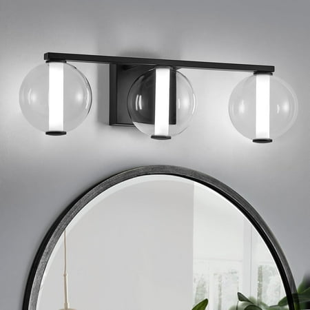 

Modern Bathroom Light Fixtures 3-Light Dimmable Black LED Vanity Lights with Globe Glass Shade