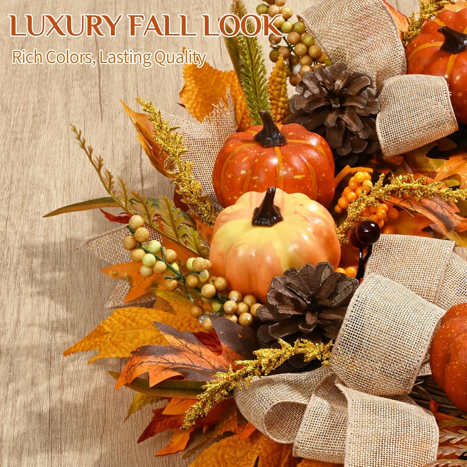 Waipfaru 20-Inch Lighted Fall Wreath with Maple Leaves photo 8
