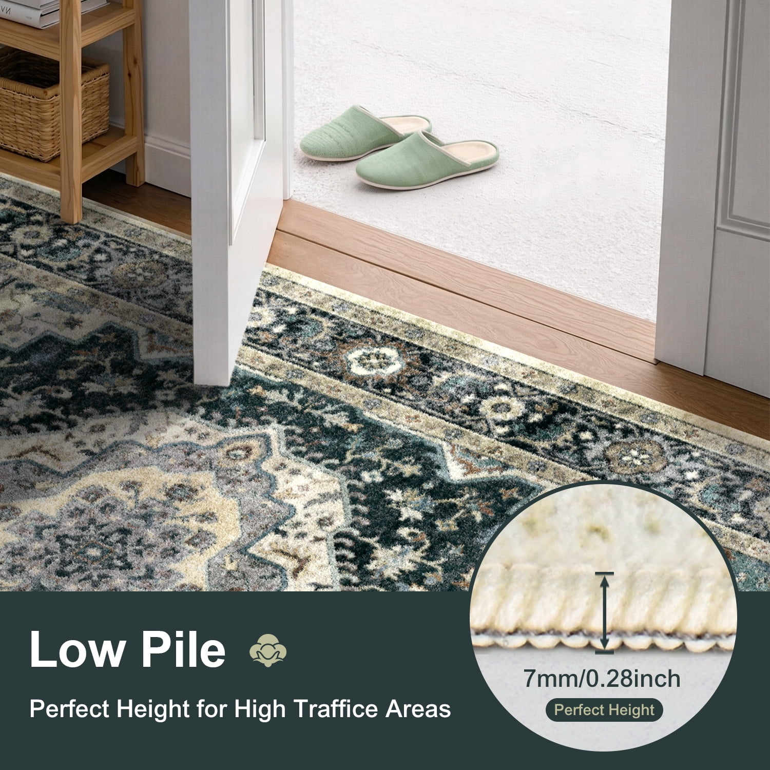 Area Rugs for Living Room, 6'x9' Washable Moroccan Neutral Geometric Low Pile Non-Slip Rug for Bedroom Kitchen Dining Room Entryway