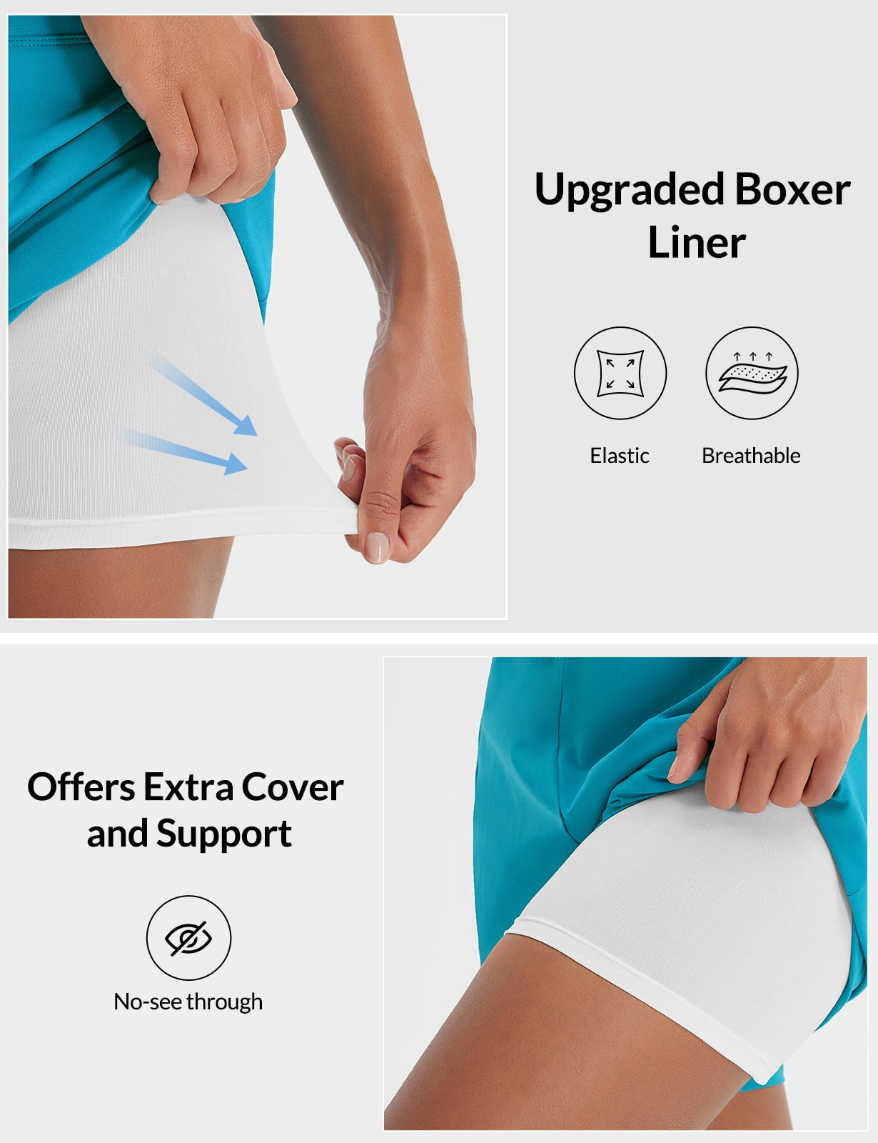 BALEAF Women's Swim Shorts High Waisted Quick Dry 5'' Modest Swimsuits Bottoms Tummy Control Boxer Liner Board Shorts with Zipper Pockets Aqua Blue 2XL