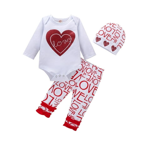 

Fsqjgq Kids Set 4 Baby Pants Printed Outfits Hearts Girls Valentine s Romper+Letter Girls Outfits&Set Kid 2 Year Girls Pajama Sets Cotton Blend White 80