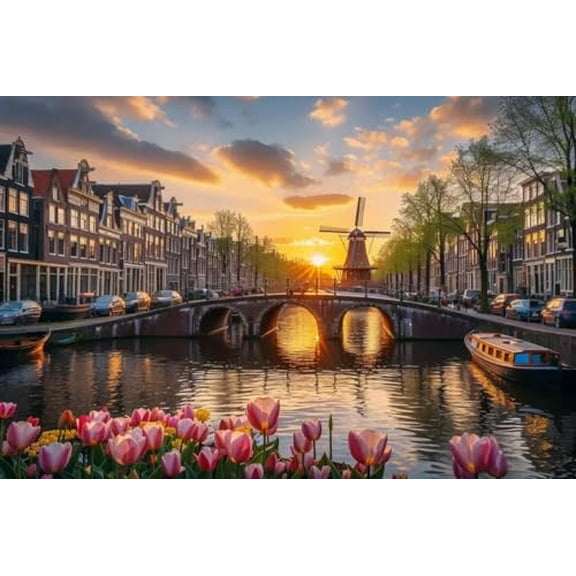 wooden puzzle Another View of Amsterdam Canal at Sunset Intelligent Game Fit togather a magic Art for home Decoration or Prensent 300 pieces
