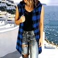 thumbnail image 2 of MaFYtyTPR Women Sleeveless Hooded Outerwear Plaid Button Down Long Vest Women's Fall Winter Fashion Mid Length Checkered Jacket A-Blue L, 2 of 6