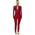 thumbnail image 2 of Runhomal Womens Gymnastics Dance Unitard Long Sleeve Bodysuits Ballet Leotards Skating Catsuit Burgundy L, 2 of 7